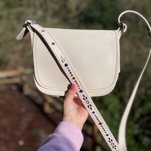 JEWELED COACH Patricia Saddle Bag Studded Strap Shoulder Bag Crossbody Leather